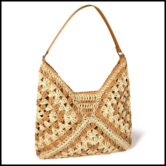 Handbags - Natural Straw Tote Bag Handwoven Bohemian Casual Shoulder Bag Travel Essential